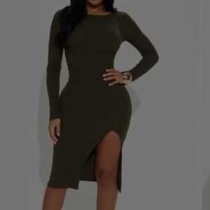 Fashion Nova Olive Long Sleeve Dress